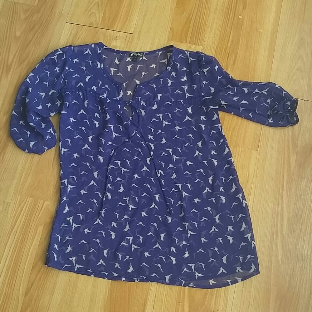 Sheer blue and white top